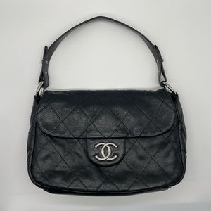 CHANEL On The Road Black Shoulder Bag, good pre-owned condition